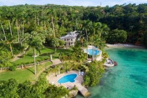 High on the cliffs overlooking the Caribbean Sea, Rio Chico on 14 acres just outside Ocho Rios is an ultra-exclusive estate with four pools, two beaches and butler service