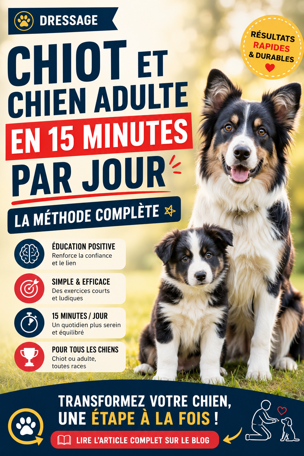 Lire la suite à propos de l’article Dressage Chiot et Chien Adulte en 15 Minutes par Jour : La Méthode Complète